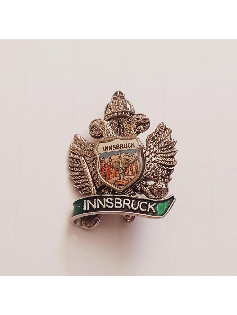 Innsbruck Double Bird Crown Tac Label Pin Brooch